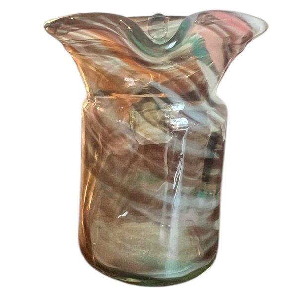 Vintage Handblown Swirl Art Glass Pitcher Vase 4.25" Tall Multicolor Decorative - Picture 2 of 6
